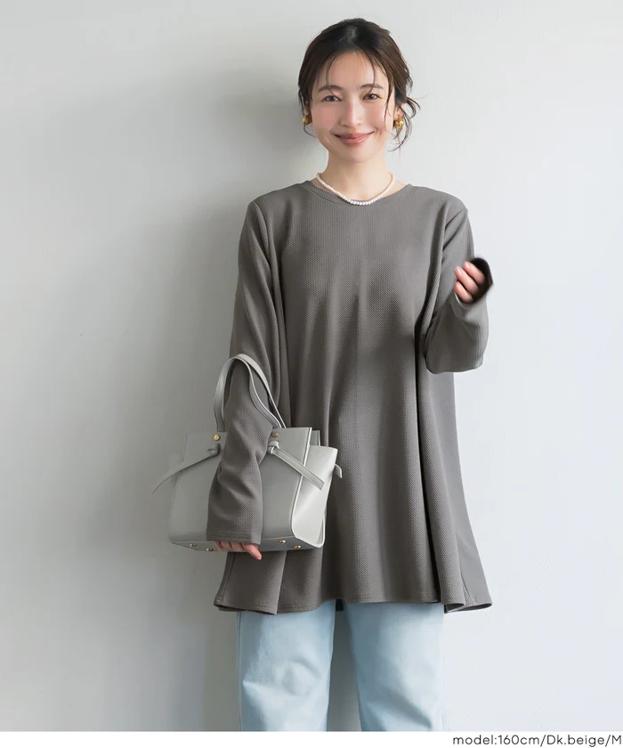 エンボス長袖Aラインチュニック レディース メール便不可 - Image 4