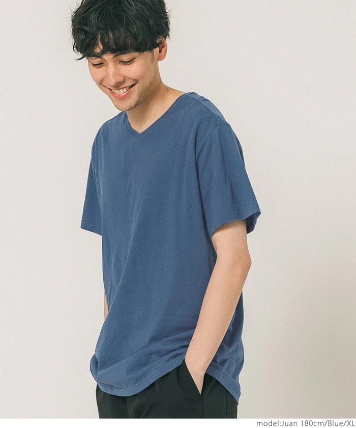セール★990円→550円 Tシャツ メンズ コットン Vネック レギュラーフィット ミディアム丈 無地 シンプル ベーシック 半袖 綿100 メール便可 23ss coca コカ - Image 8