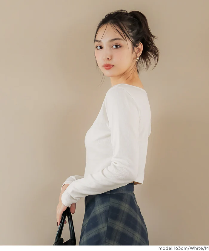 前後2WAYリブクロップドロンT レディース メール便可 - Image 12
