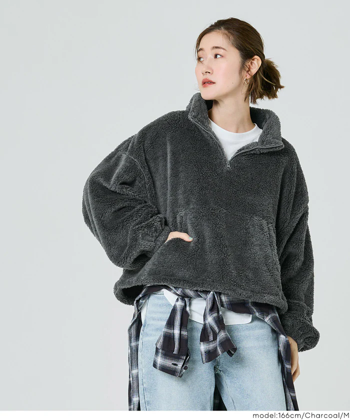 セール★1990円→990円 【WEB限定】ボアハーフジップブルゾン レディース メール便不可 - Image 9