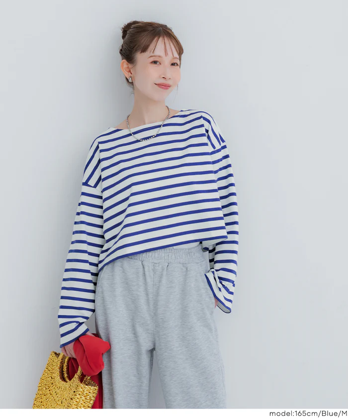 ボーダークロップドTシャツ レディース メール便不可 - Image 3