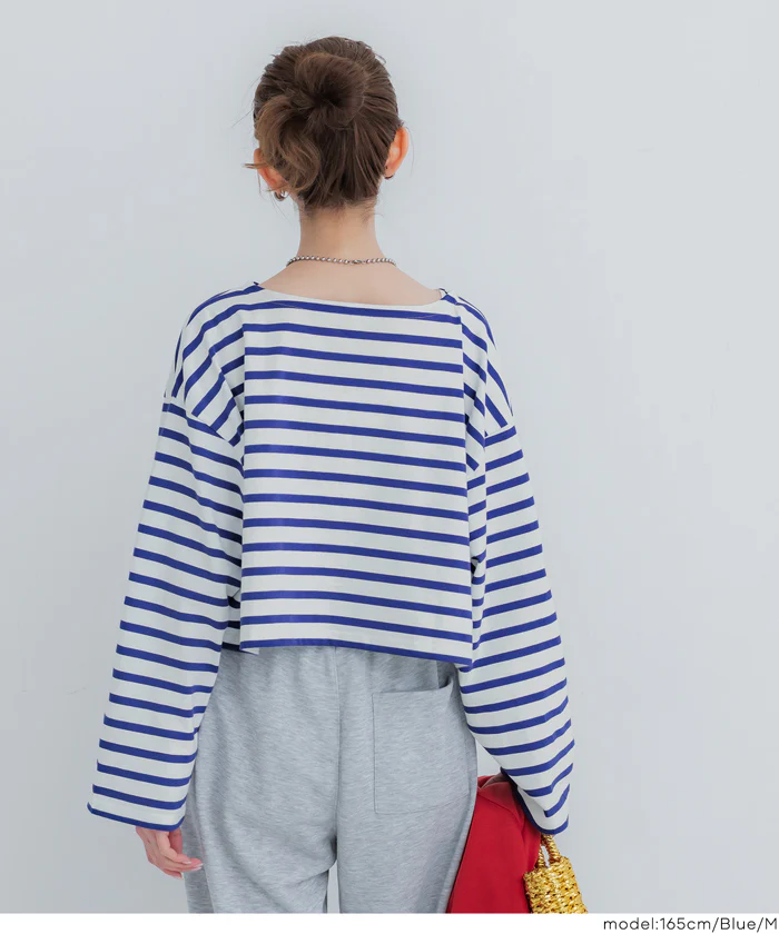 ボーダークロップドTシャツ レディース メール便不可 - Image 5