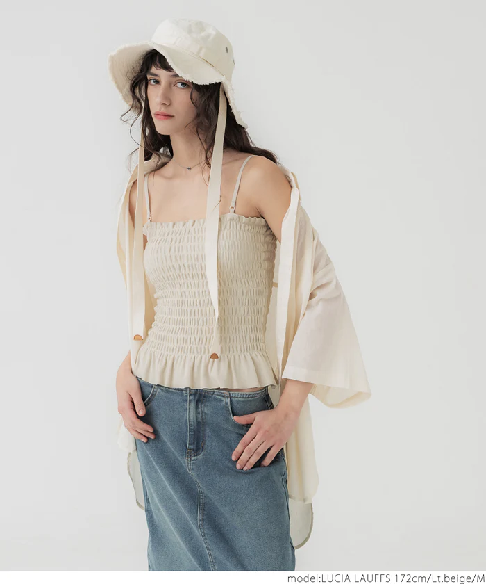 外で着られるブラトップス OUT BRA カップ付きシャーリングキャミ レディース メール便不可 - Image 9