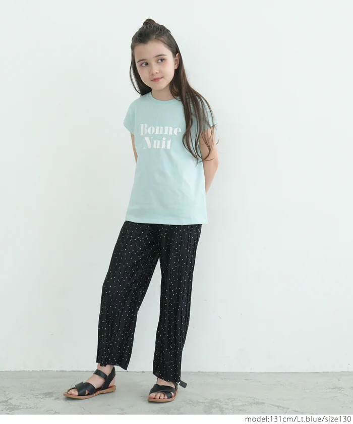 【アウトレット返品交換不可】キッズ 110-140 Tシャツ フレンチスリーブ ロゴ クルーネック 伸縮性 薄手 女の子 子供服 メール便可 - Image 10