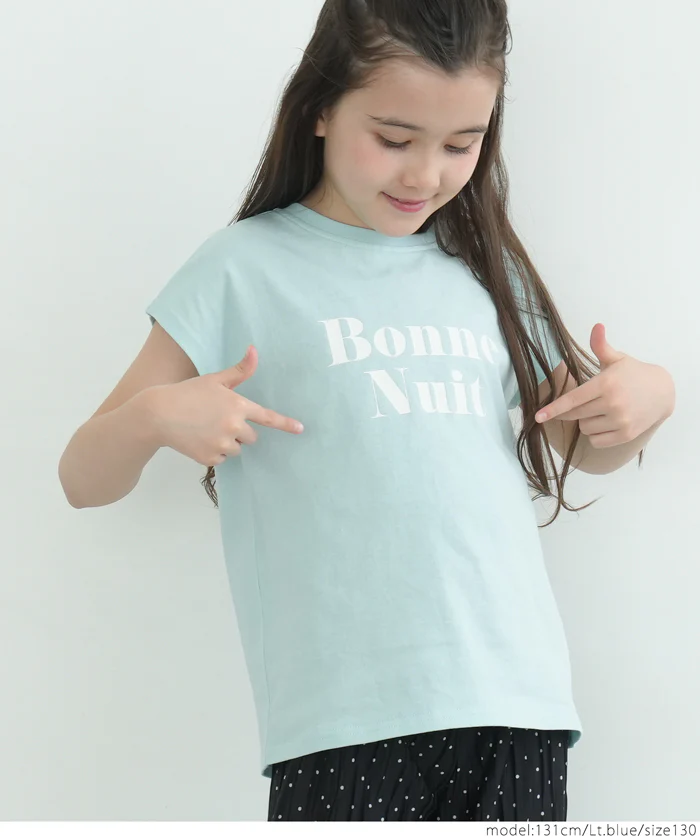 【アウトレット返品交換不可】キッズ 110-140 Tシャツ フレンチスリーブ ロゴ クルーネック 伸縮性 薄手 女の子 子供服 メール便可 - Image 11