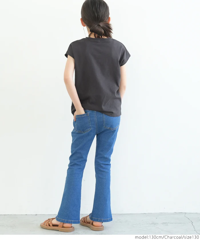【アウトレット返品交換不可】キッズ 110-140 Tシャツ フレンチスリーブ ロゴ クルーネック 伸縮性 薄手 女の子 子供服 メール便可 - Image 5