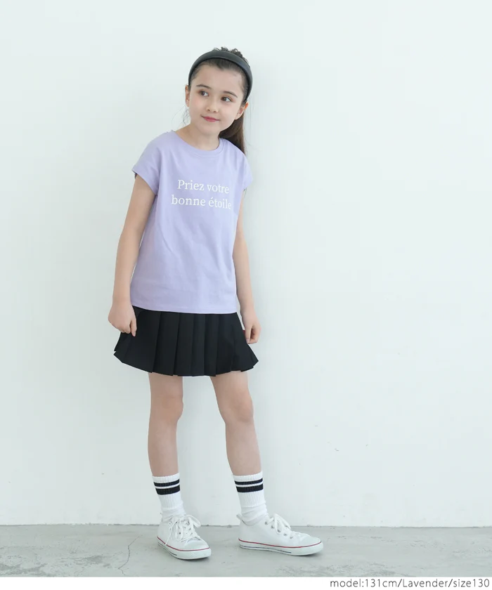 【アウトレット返品交換不可】キッズ 110-140 Tシャツ フレンチスリーブ ロゴ クルーネック 伸縮性 薄手 女の子 子供服 メール便可 - Image 7
