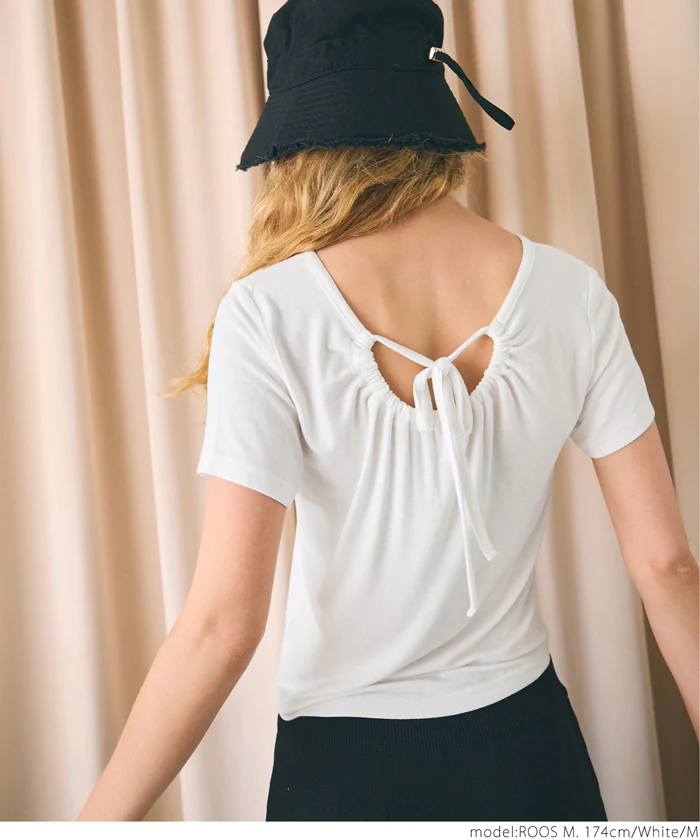 セール★1290円→550円 Tシャツ レディース バックオープン バックリボン ドロスト とろみ クルーネック ミディアム丈 無地 半袖 薄手 GC メール便可 24ss coca コカ - Image 8