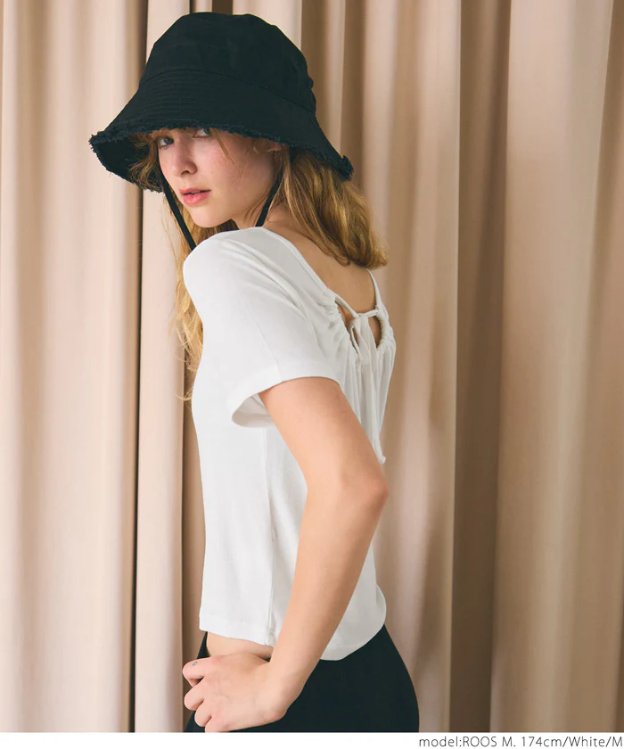 セール★1290円→550円 Tシャツ レディース バックオープン バックリボン ドロスト とろみ クルーネック ミディアム丈 無地 半袖 薄手 GC メール便可 24ss coca コカ - Image 9