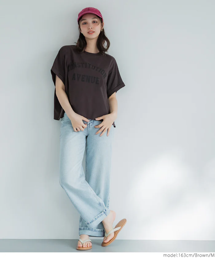 レギュラーウェイトロールアップロゴTシャツ レディース メール便可 - Image 20