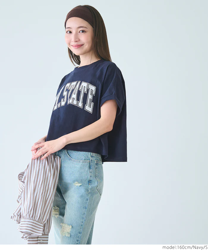 レギュラーウェイトロールアップロゴTシャツ レディース メール便可 - Image 9