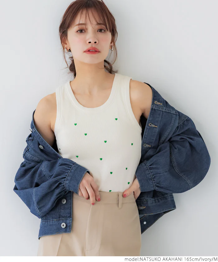 WEB限定セール ★1490円→550円ブラトップス OUT BRAカップ付ハート刺繍タンクトップ レディース メール便不可 - Image 14