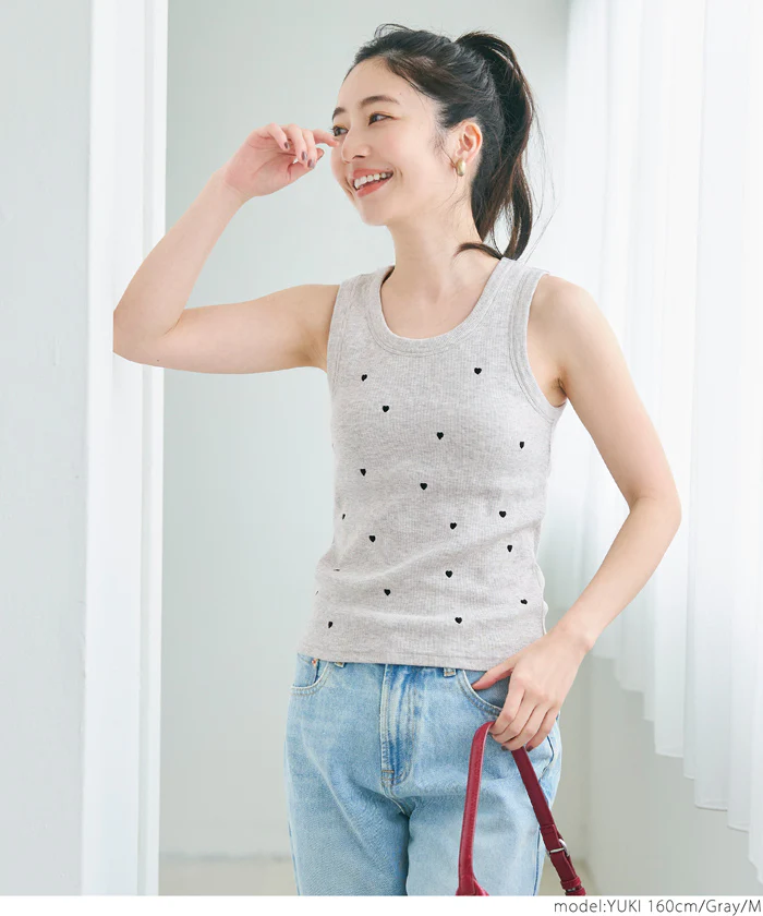 WEB限定セール ★1490円→550円ブラトップス OUT BRAカップ付ハート刺繍タンクトップ レディース メール便不可 - Image 15