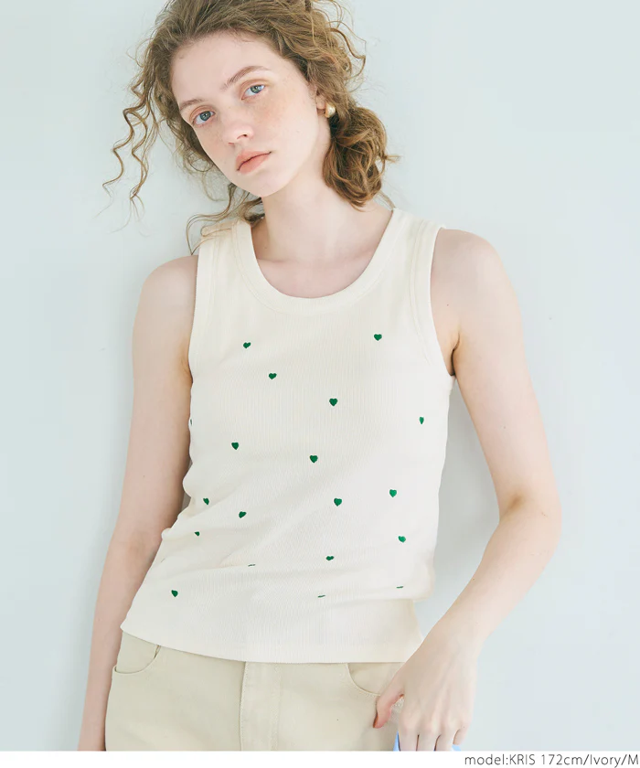 WEB限定セール ★1490円→550円ブラトップス OUT BRAカップ付ハート刺繍タンクトップ レディース メール便不可 - Image 9