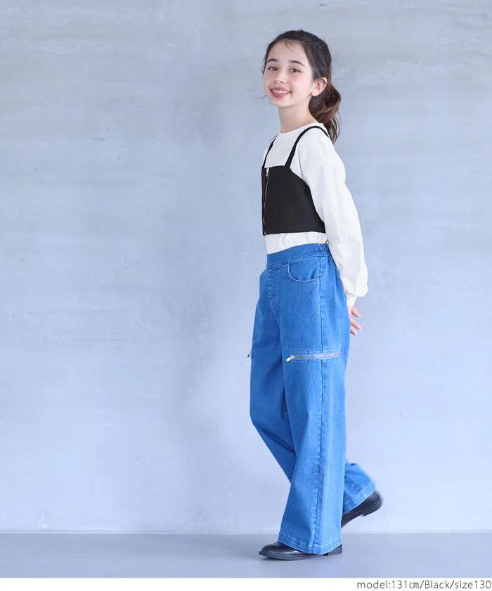 セール★1990円→990円 フロントジップビスチェ＆長袖Tシャツ 2点セット キッズ メール便不可 - Image 4