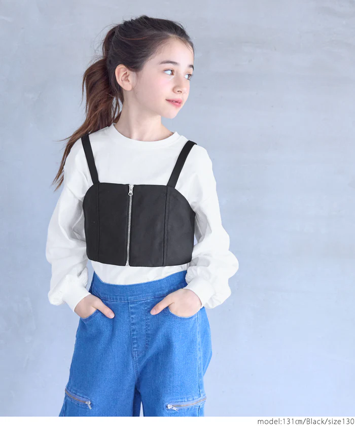 セール★1990円→990円 フロントジップビスチェ＆長袖Tシャツ 2点セット キッズ メール便不可 - Image 5