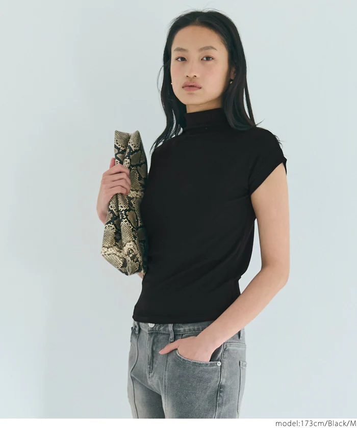テレコリブハイネックTシャツ レディース メール便可 - Image 3
