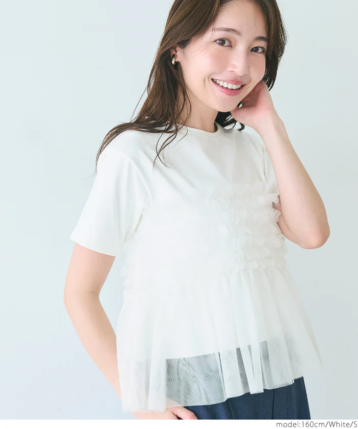 セール★2490円→1990円 シルキータッチチュール ドッキングTシャツ レディース メール便不可 - Image 6