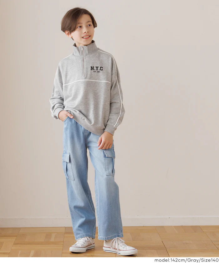 ハーフジップラインスウェットトップス キッズ メール便不可 - Image 2