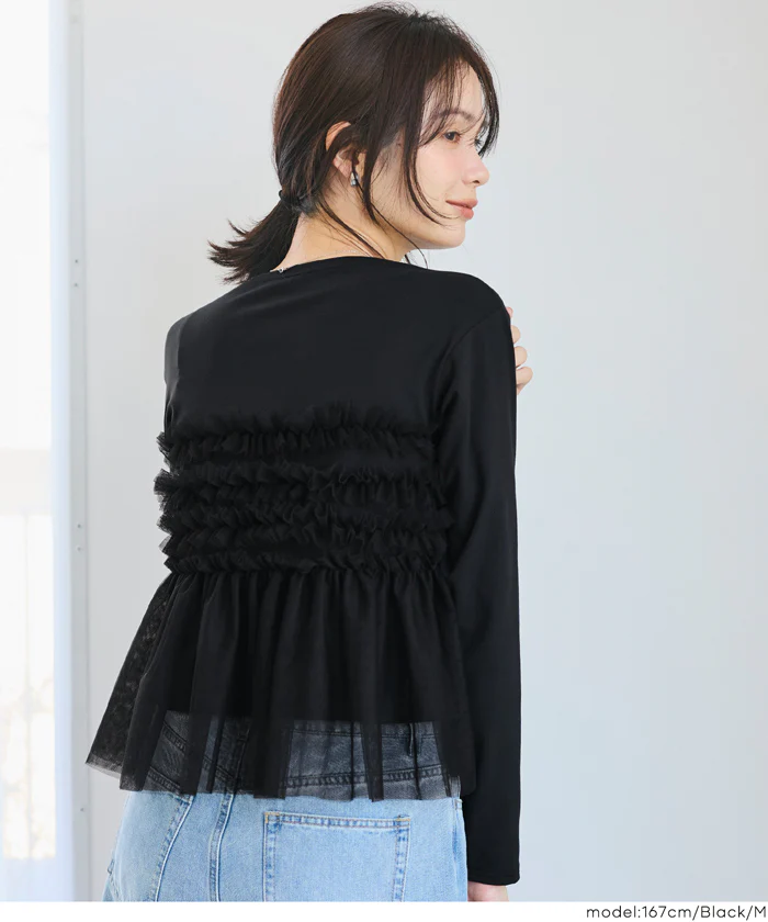 シルキータッチチュールドッキング長袖Tシャツ レディース メール便不可 - Image 10