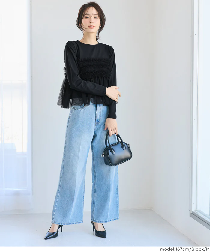 シルキータッチチュールドッキング長袖Tシャツ レディース メール便不可 - Image 14