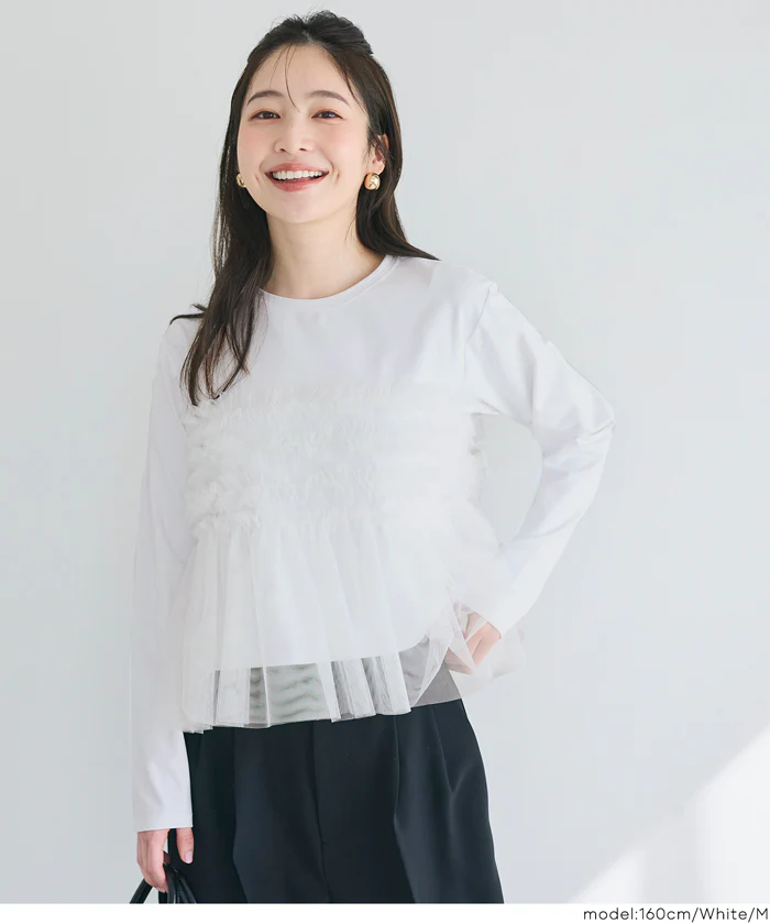 シルキータッチチュールドッキング長袖Tシャツ レディース メール便不可 - Image 4