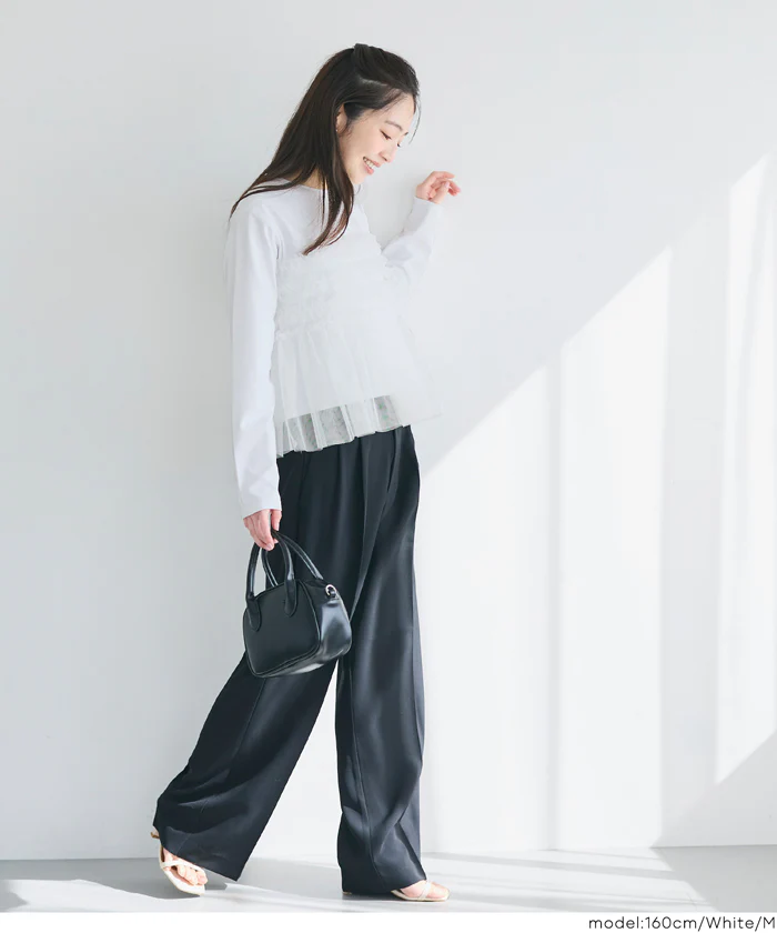 シルキータッチチュールドッキング長袖Tシャツ レディース メール便不可 - Image 5