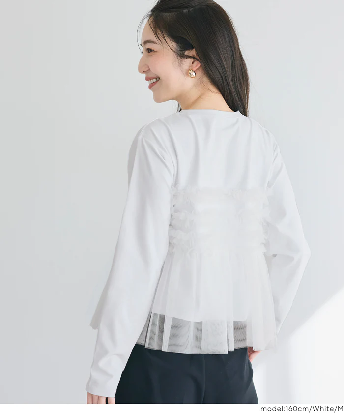 シルキータッチチュールドッキング長袖Tシャツ レディース メール便不可 - Image 6