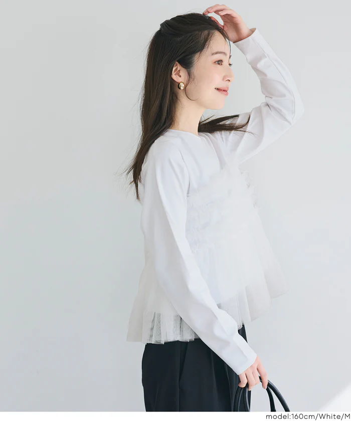 シルキータッチチュールドッキング長袖Tシャツ レディース メール便不可 - Image 8