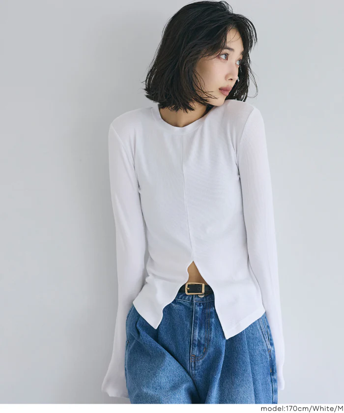 とろみリブスリットトップス レディース メール便不可 - Image 5