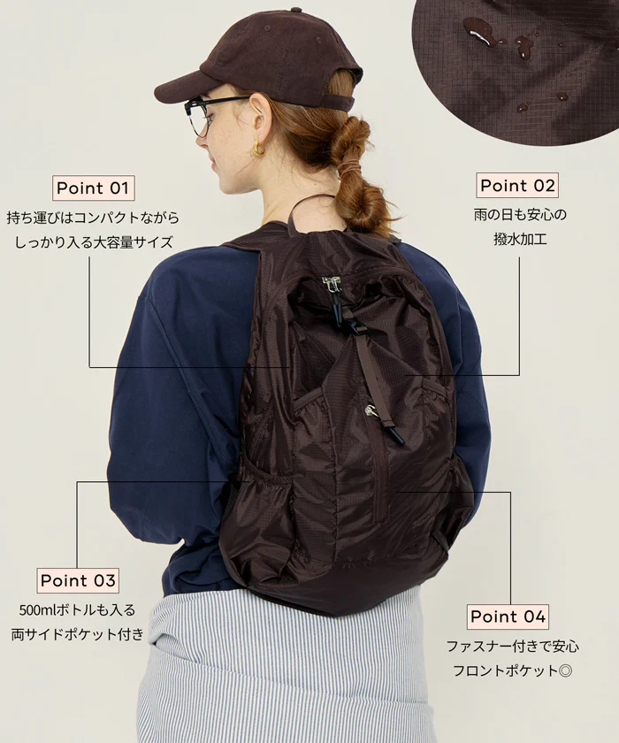 ポケッタブル縦ファスナーバックパック レディース メンズ メール便不可 - Image 2