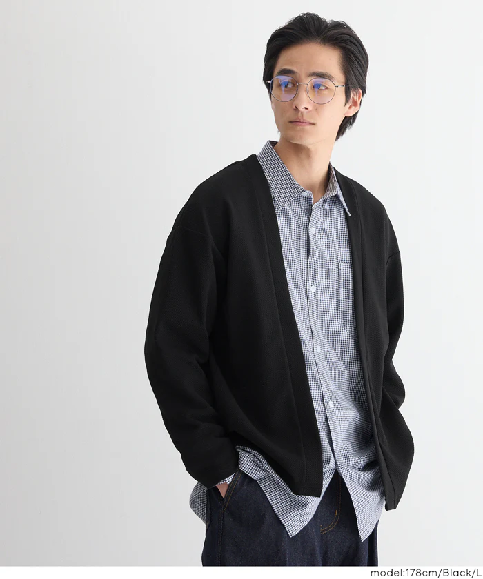 エンボスノーカラーカーディガン メンズ メール便不可 - Image 5