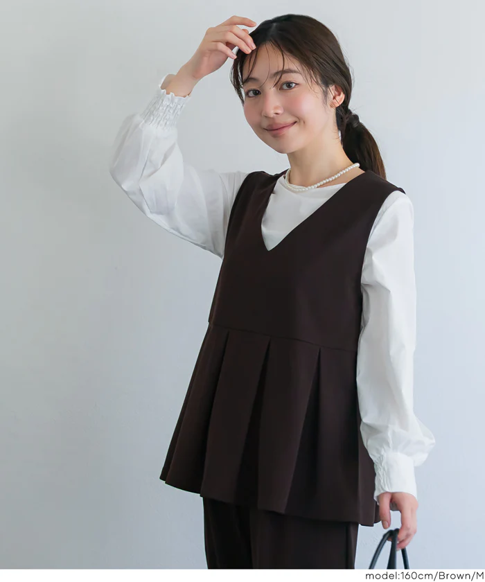 カットジョーゼットタックペプラムベスト レディース メール便不可 - Image 11