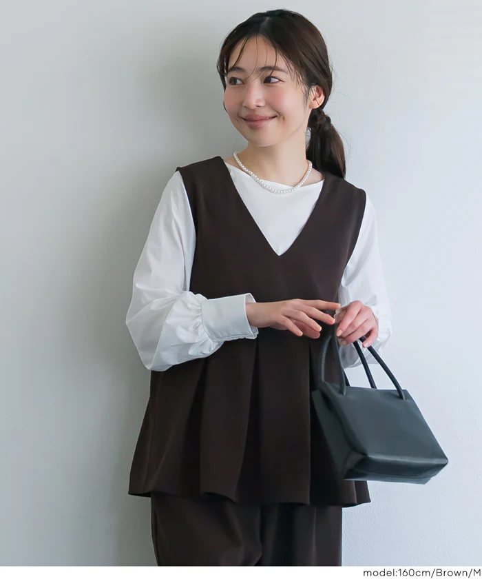 カットジョーゼットタックペプラムベスト レディース メール便不可 - Image 9