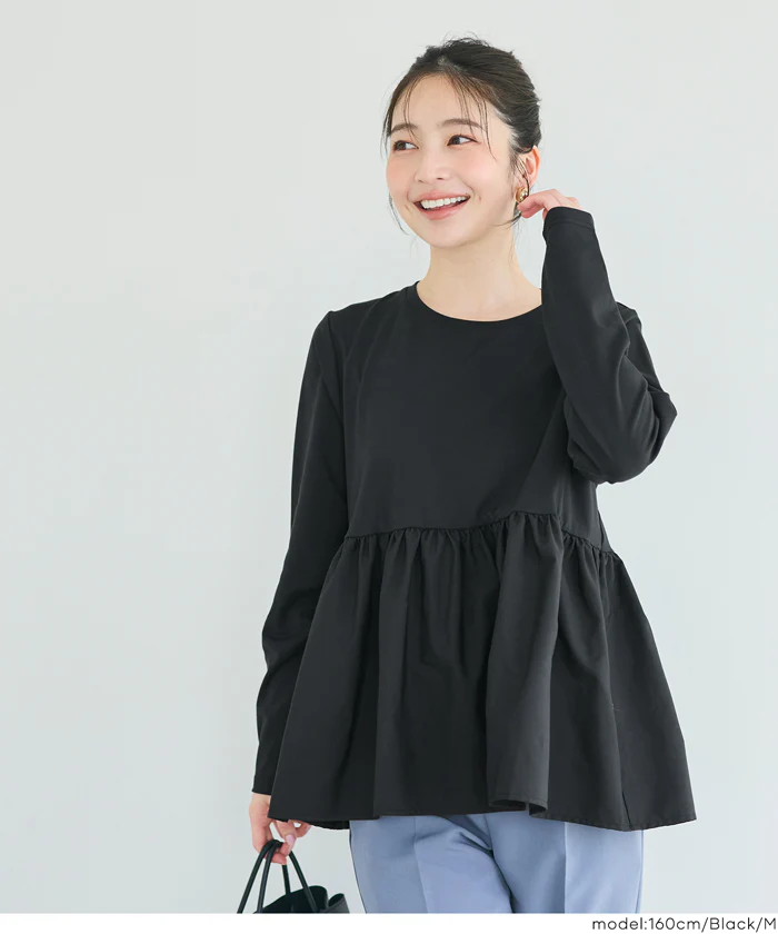 異素材切り替え長袖Tシャツ レディース メール便不可 - Image 14