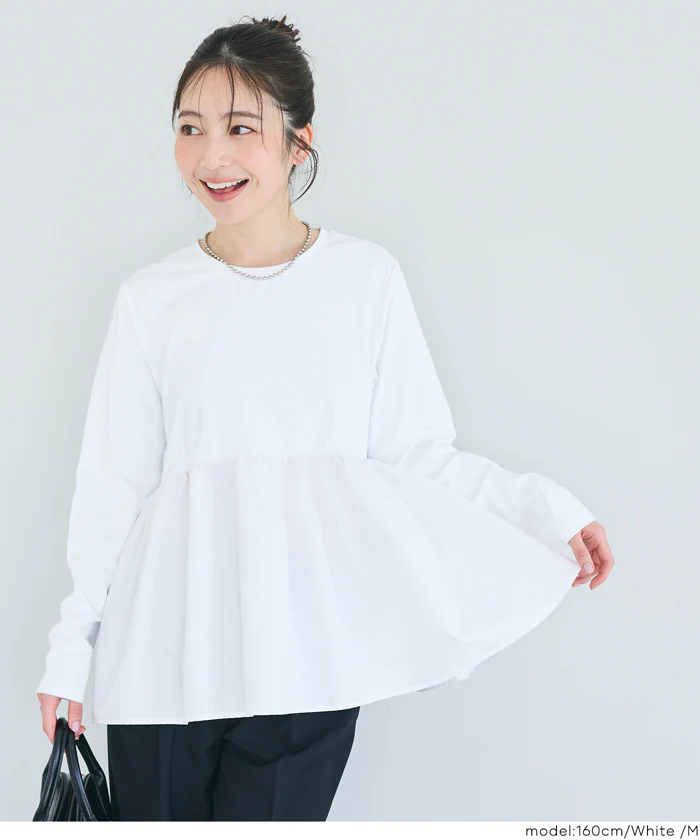 異素材切り替え長袖Tシャツ レディース メール便不可 - Image 8