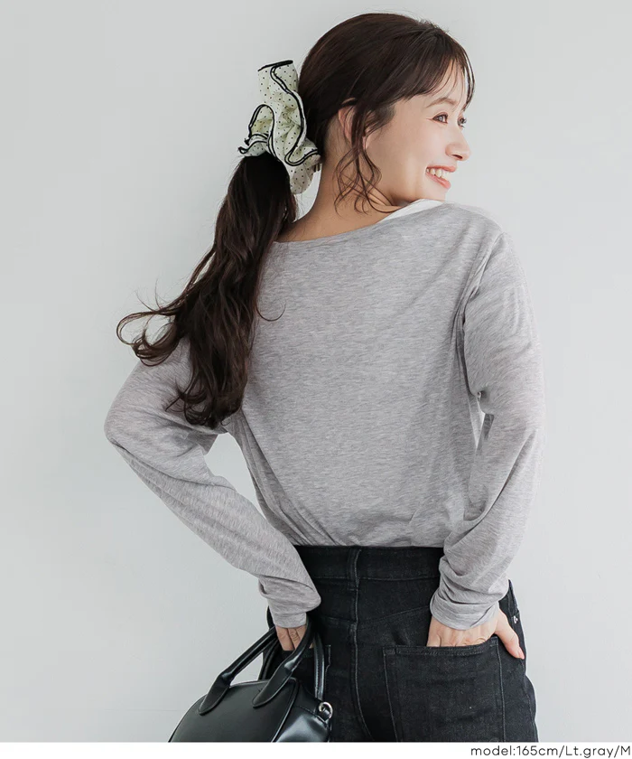 セール★1290円→990円 ワンショルダーシアー長袖Tシャツ レディース メール便可 - Image 12