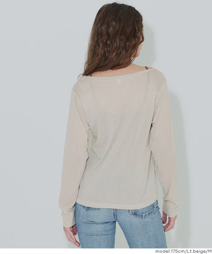 セール★1290円→990円 ワンショルダーシアー長袖Tシャツ レディース メール便可 - Image 4