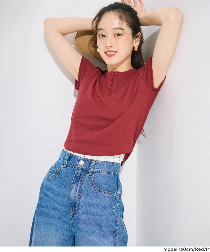 リブヘンリーネックTシャツ レディース メール便可 - Image 10