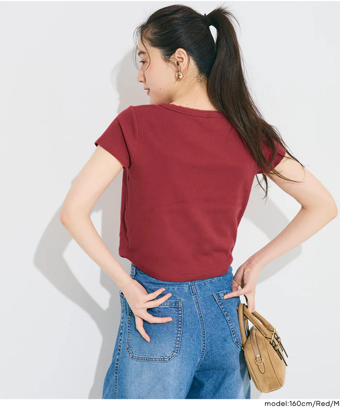 リブヘンリーネックTシャツ レディース メール便可 - Image 11
