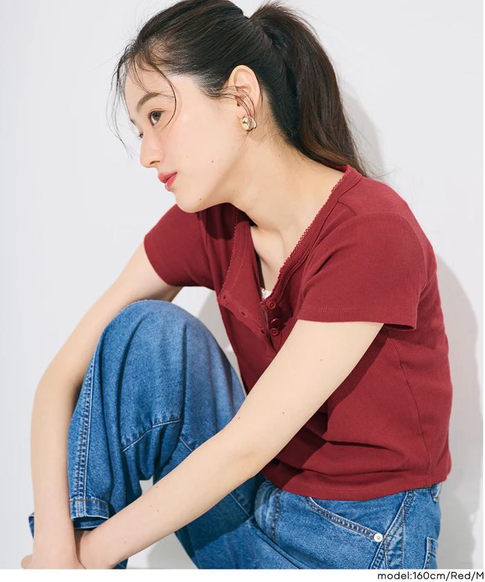 リブヘンリーネックTシャツ レディース メール便可 - Image 13
