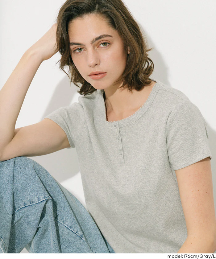 リブヘンリーネックTシャツ レディース メール便可 - Image 17