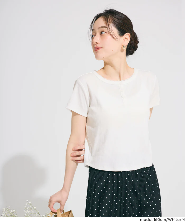 リブヘンリーネックTシャツ レディース メール便可 - Image 4
