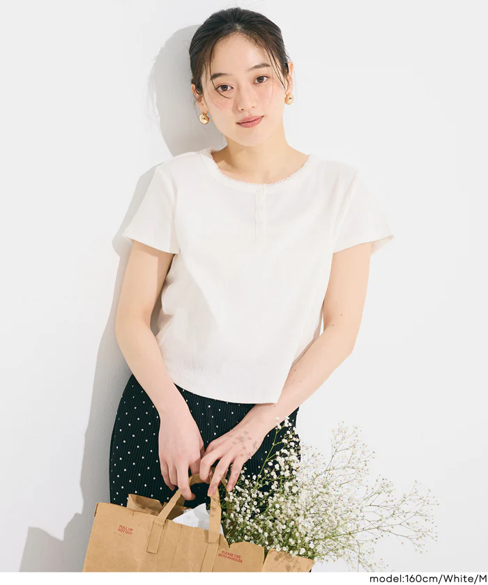 リブヘンリーネックTシャツ レディース メール便可 - Image 5