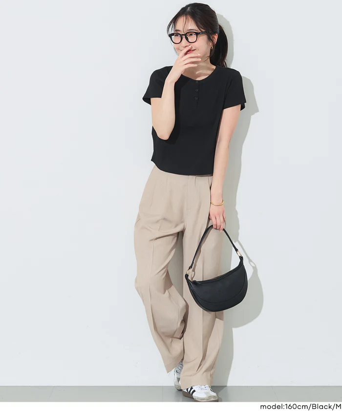 リブヘンリーネックTシャツ レディース メール便可 - Image 6