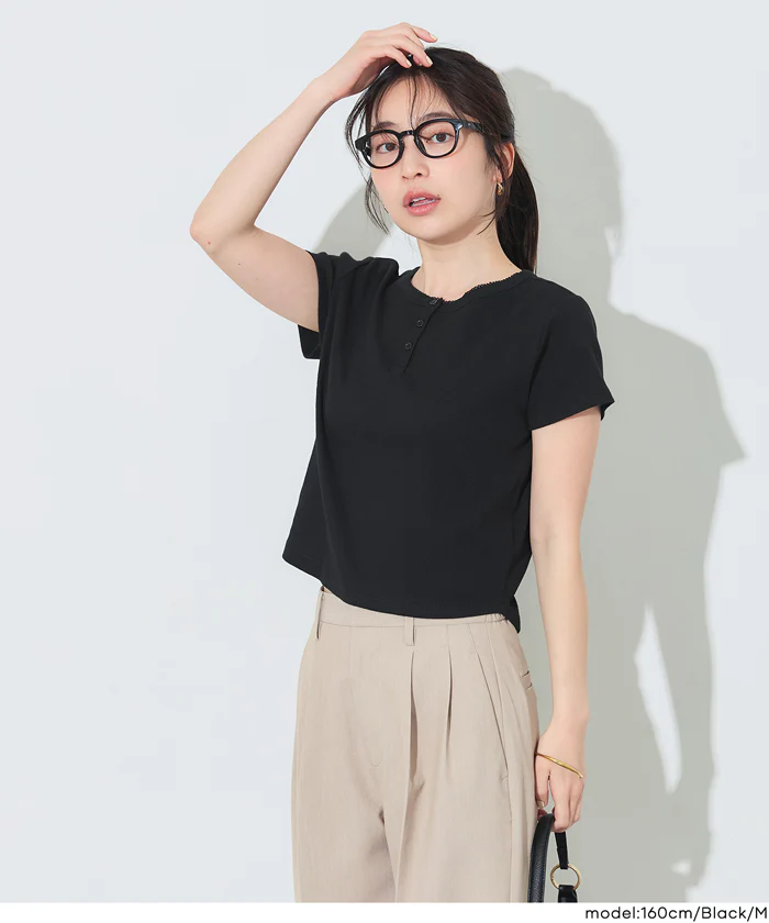 リブヘンリーネックTシャツ レディース メール便可 - Image 8