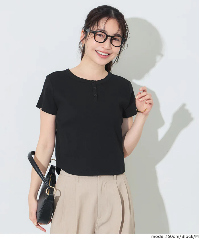 リブヘンリーネックTシャツ レディース メール便可 - Image 9