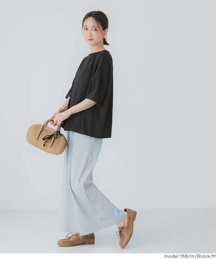 【WEB先行販売・5/6まで10％OFF】【予約5/20頃発送】ライトエンボス半袖ワイドT レディース メール便不可 【田中里奈様着用】 - Image 4