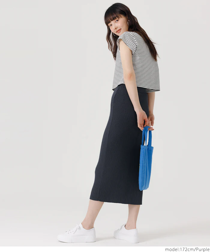 セール★1490円→550円 ニットスカート レディース シャリ感リブニット ストレート ミモレ丈 ウエストゴム Iライン ミディアム丈 メール便不可 24ss - Image 18