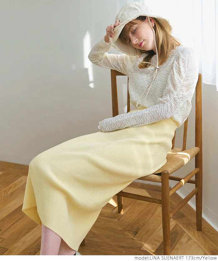 セール★1490円→550円 ニットスカート レディース シャリ感リブニット ストレート ミモレ丈 ウエストゴム Iライン ミディアム丈 メール便不可 24ss - Image 6
